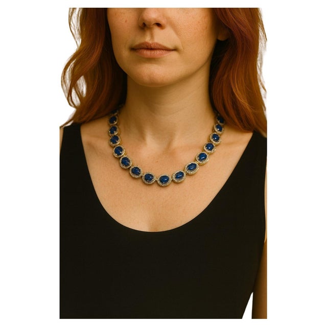 Bochic “Capri” Vintage Tanzanite & Diamond Necklace Set 18K Gold & Silver For Sale - Image 4 of 13