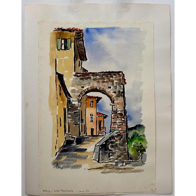 Paper Henry Emil Salloch Original Watercolor on Paper Porta Macchiaia, Barga, Italy. 1970. For Sale - Image 7 of 7