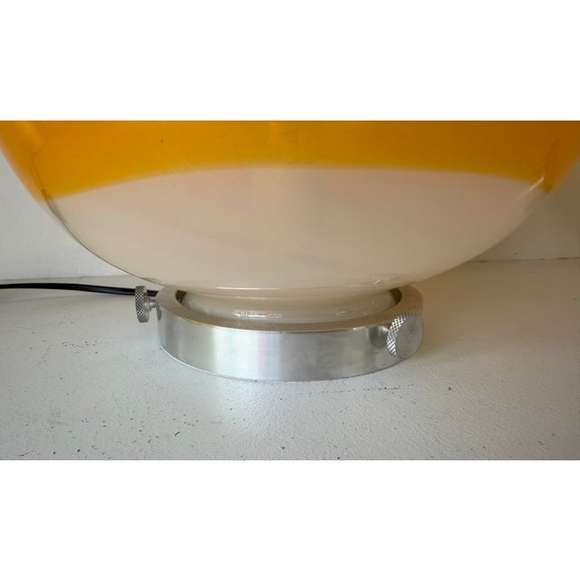 Mid-Century Modern Space Age pair of or set of 2 table or bedside ball orange and white smoke murano glass saturn lamps,...