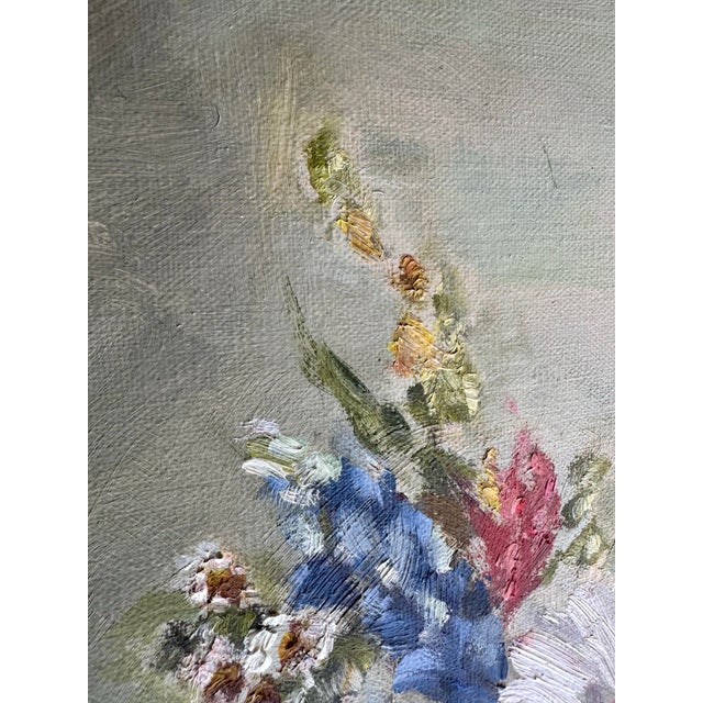 “Texas Table” Bluebonnets, Daisies and Peaches Still Life, Oil Painting, 12x16 Unframed. For Sale - Image 10 of 12