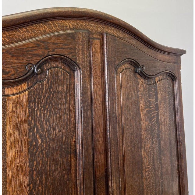 Brown Antique French Louis XVI Style Carved Oak 2-Door Wardrobe For Sale - Image 8 of 16