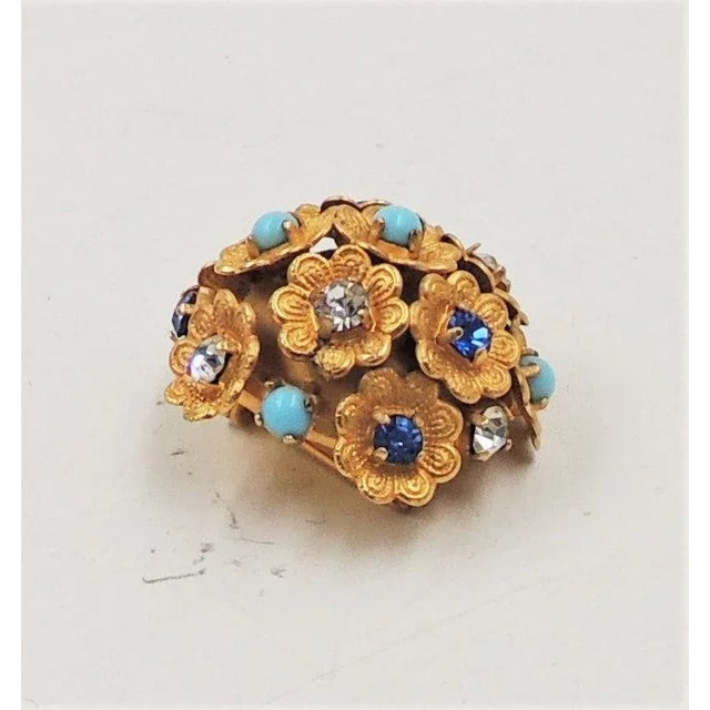 Vintage Signed Bijoux Cascio Italy Rhinestone Flower Brooch For Sale - Image 4 of 8