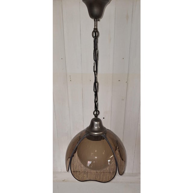 Vintage Ceiling Lamp with Tinted 4-Part Lampshade in a Tin Mount and Glass Shade from Haller-Leuchten, 1980s For Sale - Image 4 of 8