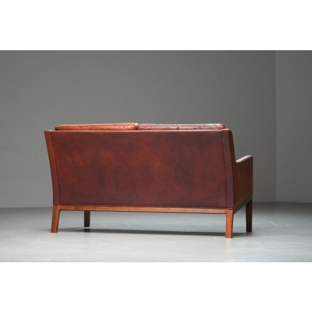 2 Seat Sofa in Cognac Patinated Leather from Kai Lyngfeldt Larsen, Denmark, 1960s For Sale - Image 9 of 16