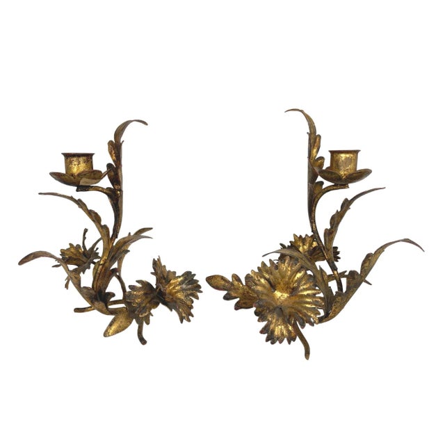 Hollywood Regency 1950s Italian Tole Candleholders - a Pair For Sale - Image 3 of 6