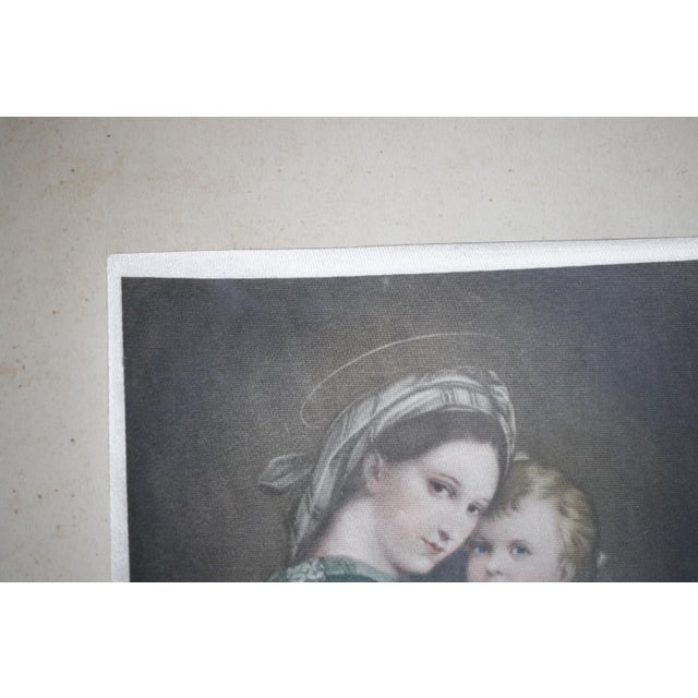 Gold Late 19th C. Antique Silk Print of Madonna Della Seggiola by Raphael in Gold Gilded Wood Frame For Sale - Image 8 of 16