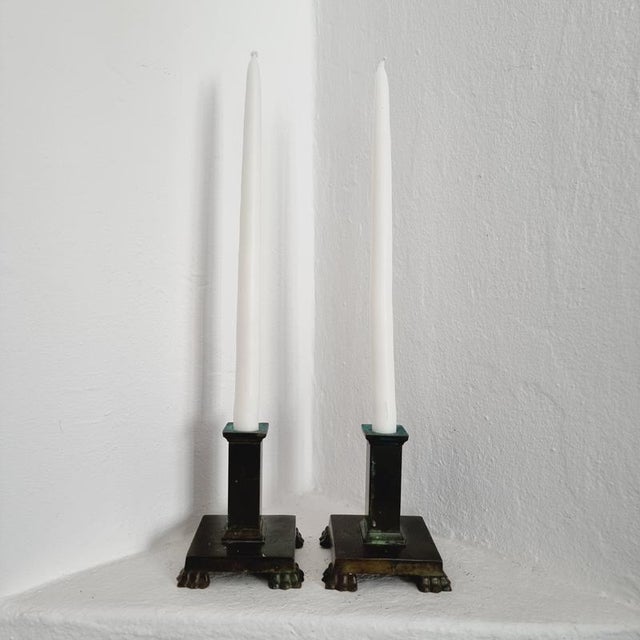 1930s Swedish Grace Bronze Lion Paw Candlesticks by Jacob Ängman for GAB, 1930s, Set of 2 For Sale - Image 5 of 9