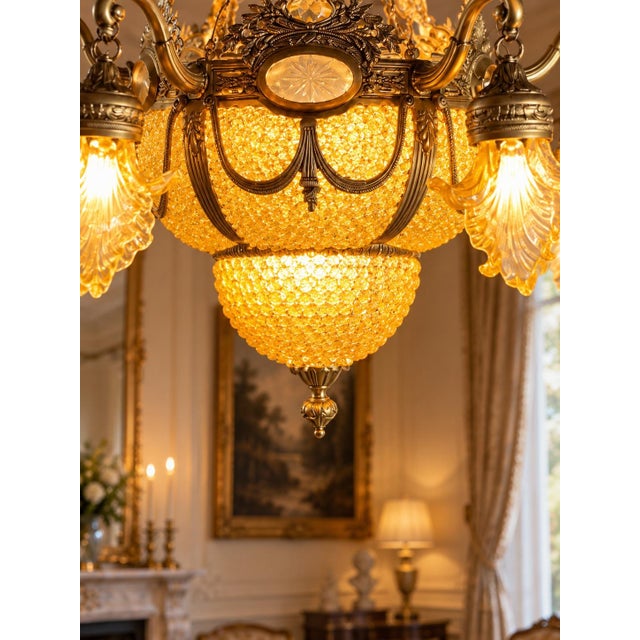 1970 French Artisan Louis XVI Gold Bronze Chandelier For Sale - Image 11 of 18