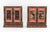 Pair of Chinese Polychrome Lacquered Temple Cabinets, each door carved and hand-painted with mountainous landscape scene...