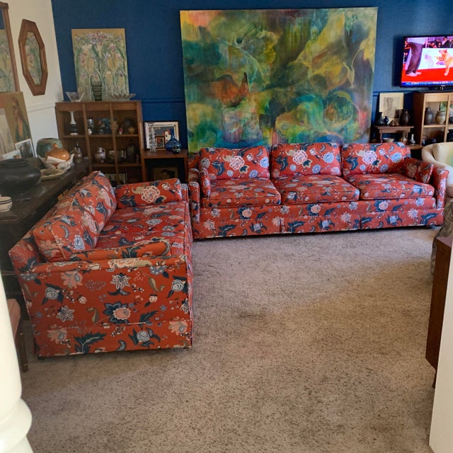 Red 1970s Vintage Floral-Patterned Sofa and Loveseat For Sale - Image 8 of 8
