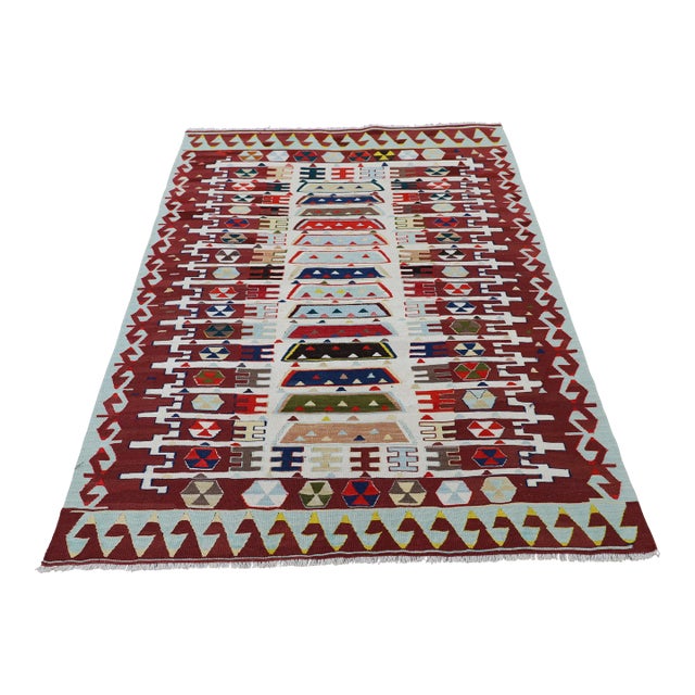1980s Rustic Burgundy Oushak Kilim Rug For Sale