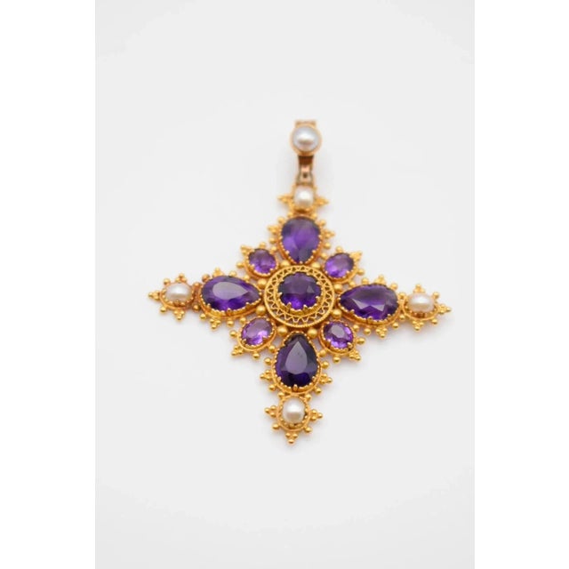 Victorian Mid 19th Century Amethyst and Pearl Cross Pendant For Sale - Image 3 of 7
