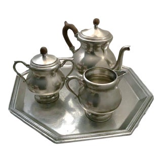Vintage c.1960's Royal Holland KDM Daalderop Pewter 4 Piece Tea Set For Sale