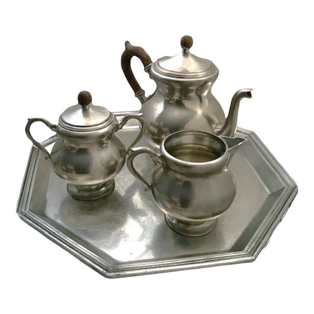 Vintage c.1960's Royal Holland KDM Daalderop Pewter 4 Piece Tea Set For Sale