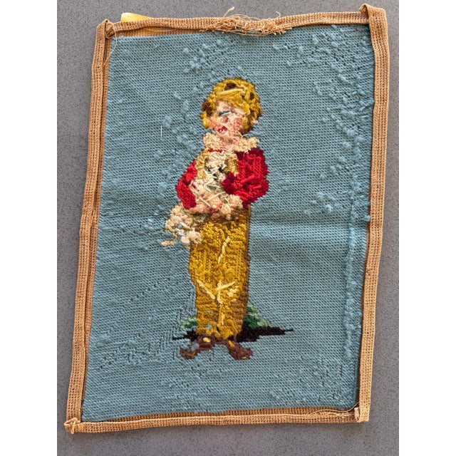 Vintage Handmade Needlepoint Textile Art - Child With Dog For Sale In Chicago - Image 6 of 7