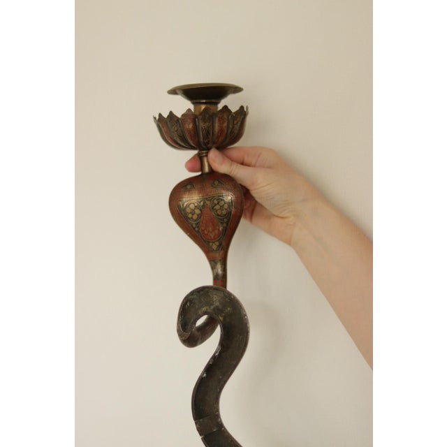 Egyptian Revival Style Engraved Brass Cobra Sconces, Set of 2 For Sale - Image 12 of 18