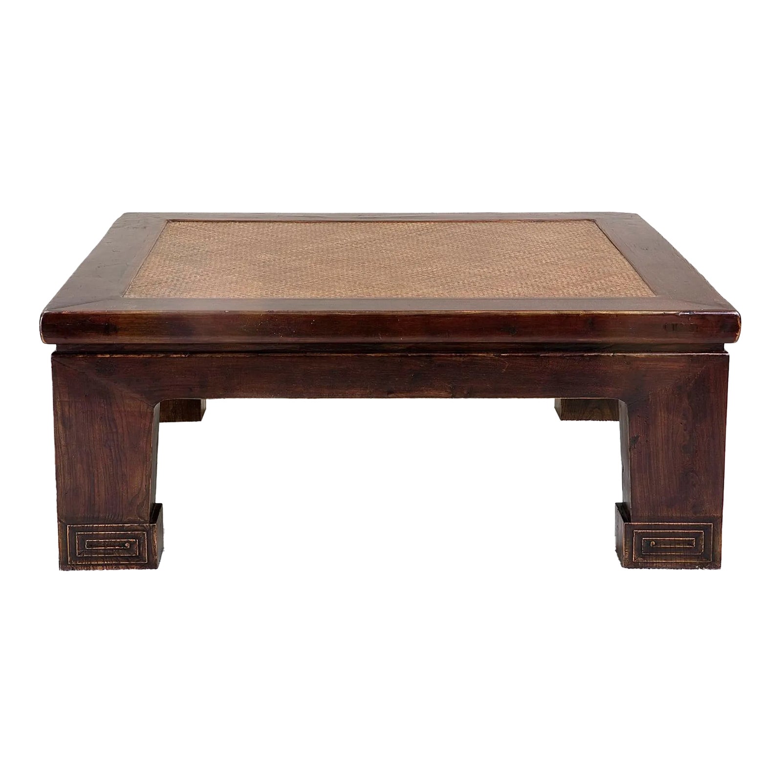 Chinese Vintage Coffee Table With Hard Rattan Top | Chairish