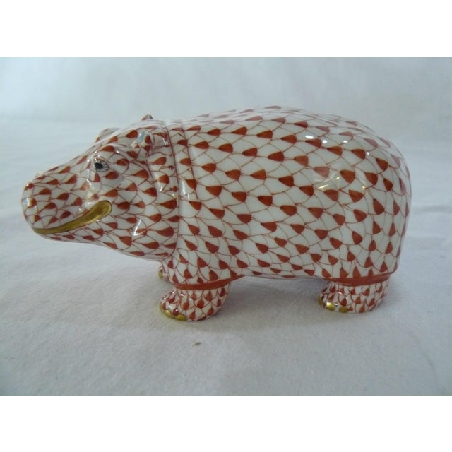 Traditional Herend Red Fishnet Handpainted Hippo For Sale - Image 3 of 8