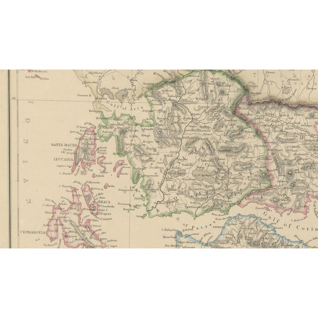 Antique Hand-Colored Map of Greece and Ionian Islands, 1860 For Sale - Image 9 of 11