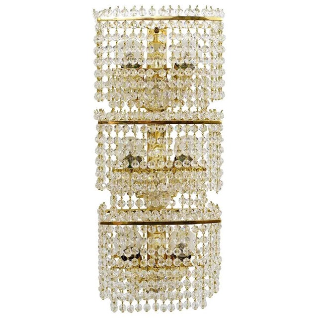 Large Square Gold-Plated Crystal and Brass Sconce by Lobmeyr, Austria, 1970s For Sale - Image 11 of 11
