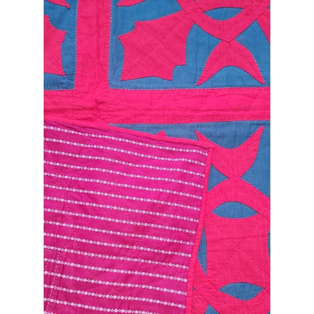19Thc Red & Teal Applique Quilt For Sale In Los Angeles - Image 6 of 7