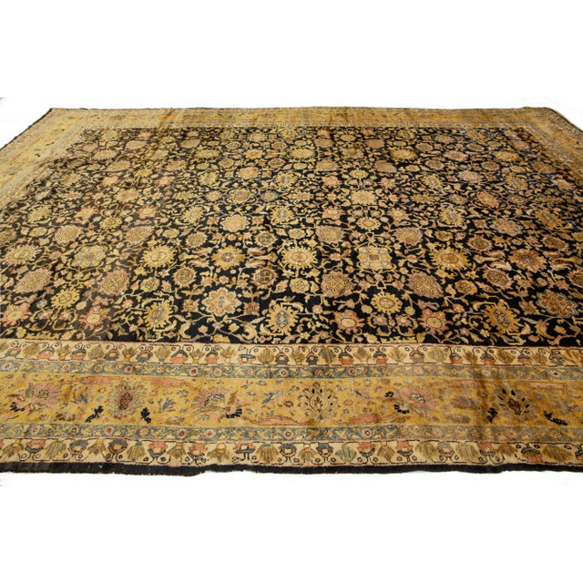 1900 - 1909 Oversized Antique Malayer Wool Rug Handmade in Dark Blue With Allovern Pattern For Sale - Image 5 of 10