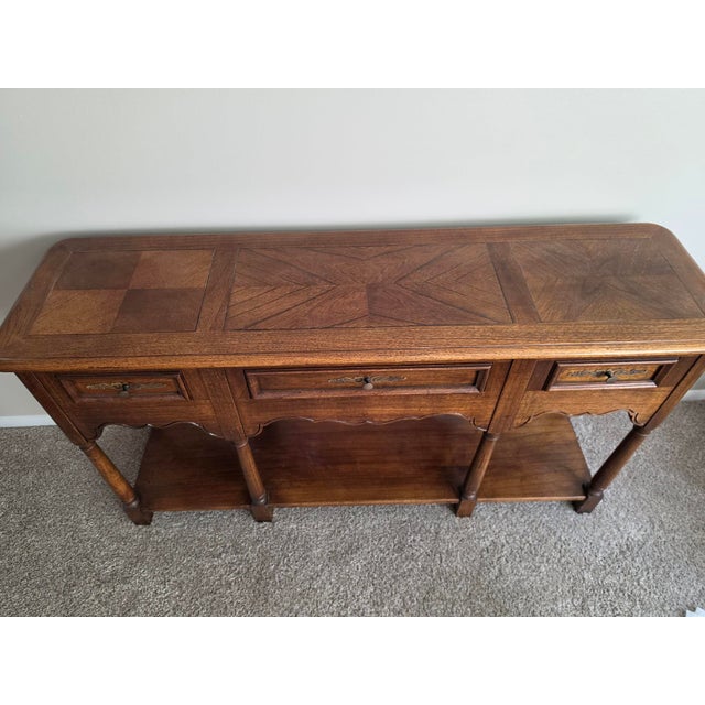 1950s 1950s Herman Couch Console Table Solid Oak Three Drawers No Mirror For Sale - Image 5 of 8