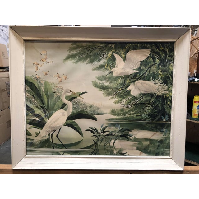 1940s Post-War Tropical Cranes Print in Original Frame For Sale In Los Angeles - Image 6 of 6