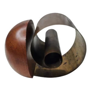 1930s Fred O Farr American Revere Snail Brass Copper & Walnut Hemisphere Bookend