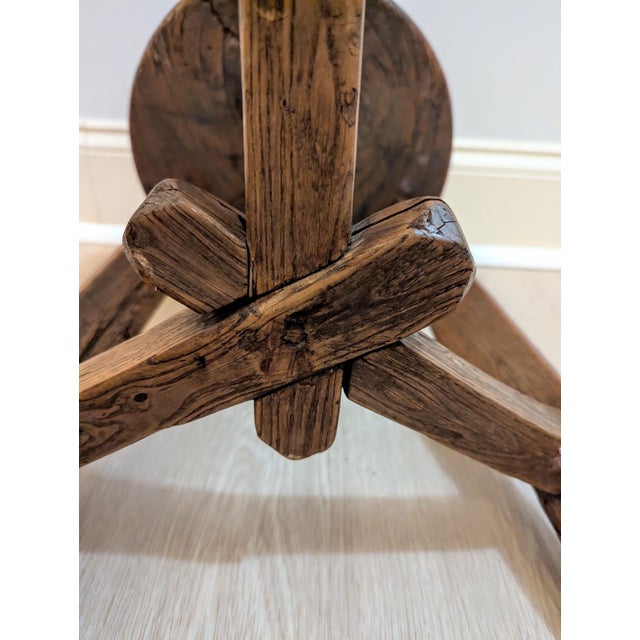 Antique Primitive Chinese Elm Wood Stool - 1920s Wabi-Sabi For Sale - Image 9 of 13