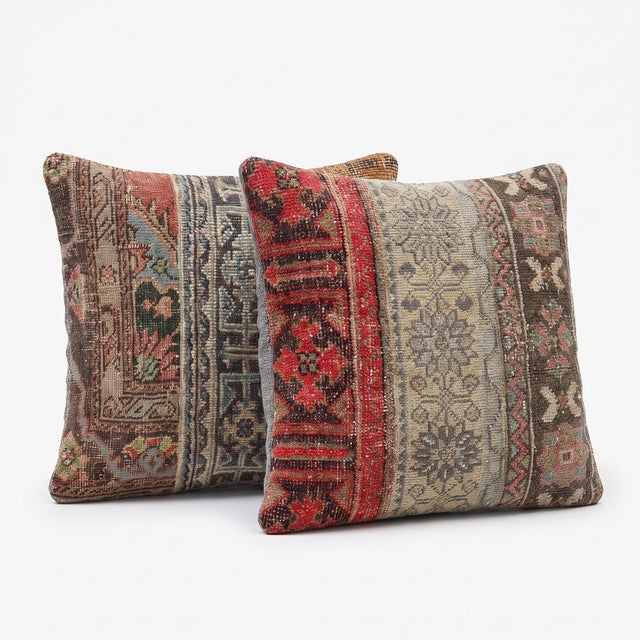 Mid-Century Modern Red Turkish Rug Pillow Cover 24'' X 24'' - Set of Two For Sale - Image 3 of 4