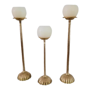 Vintage Brass Candlestick Set Scalloped Design Solid Brass Candle Holders Set of 3 Boho Classic Decor