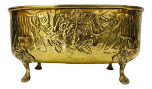 1980s Footed Brass Bowl With Elephant Design