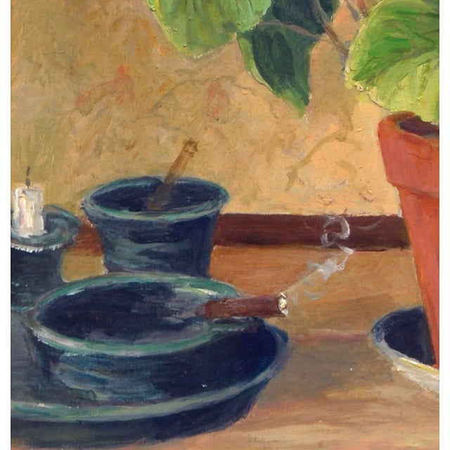 Geraniums, a Cigar & Nude Figure Still Life For Sale - Image 4 of 6