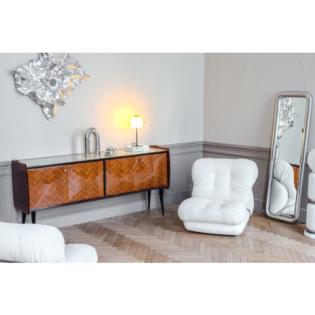 Wood Vintage Italian Sideboard in Chevron Wood Veneer For Sale - Image 7 of 12