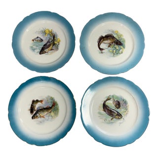 19th Century Imperial Crown China Antique Fish Plates- Set of 4 For Sale