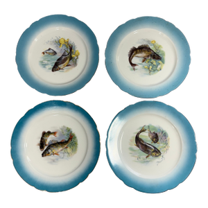 19th Century Imperial Crown China Antique Fish Plates- Set of 4