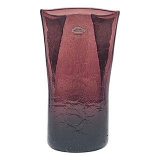 Blenko Glass 8813 Don Shepherd Amethyst Paper Bag Vase Crackle 8.5" For Sale