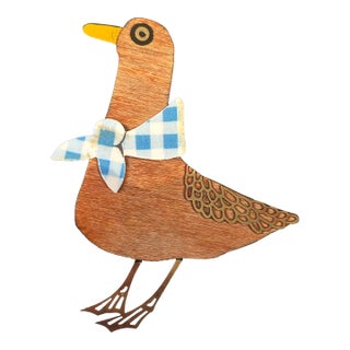 Couroc Folk Art Duck Wearing a Neck Bandana Inlaid Brass, Wood and Resins For Sale