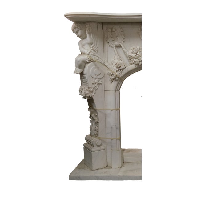 Baroque Baroque Fireplace in White Carrara Marble, 1930s For Sale - Image 3 of 5
