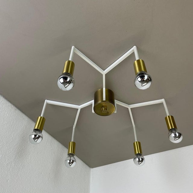 Gio Ponti Large Brass Italian Cubic Sputnik Ceiling Light Flush Mount in the manner of Stilnovo, Gio Ponti, Italy, 1960s For Sale - Image 4 of 18