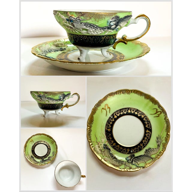 Asian Mid 20th Century Dragon Teacups & Saucers- 12 Pieces For Sale - Image 3 of 12