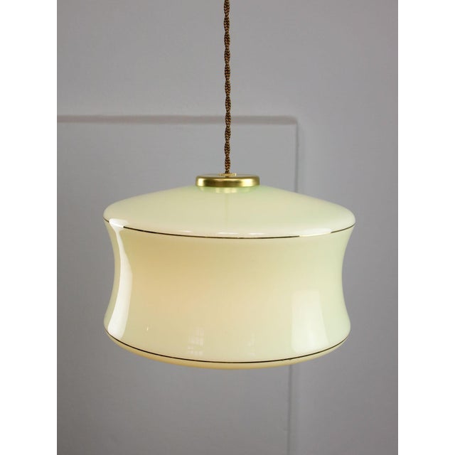 Green Mid-Century Modern Italian Brass and Green Glass Pendant Lamp For Sale - Image 8 of 18
