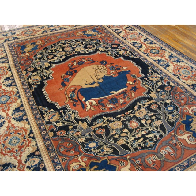 Late 19th Century 1880s Red Animal Hunting Scene Antique Persian Khorassan Moud Rug 9' X 11' 8" Handknotted Wool Carpet For Sale - Image 5 of 18