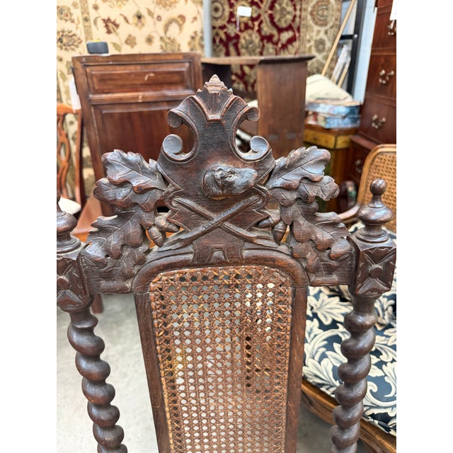Set of 6 19th-Century French Renaissance Carved Walnut Hunting Chairs For Sale - Image 10 of 17