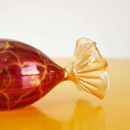 Red Blown Glass Decorative Candy with Gold Decorations in Murano Style