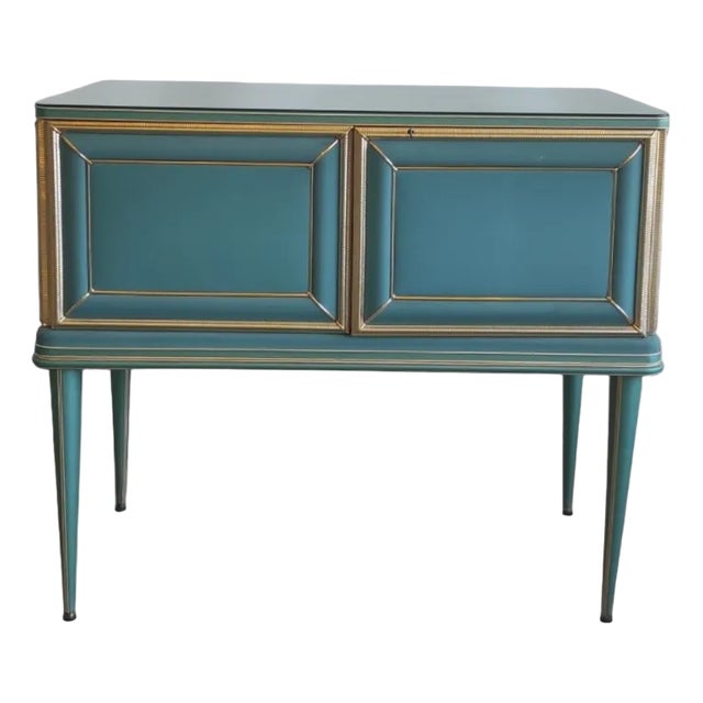 Vintage Petrol Green Two-Door Buffet Cabinet, 1950s For Sale