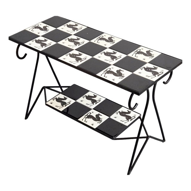 Vintage Ceramic Side Table with Horse Motif, 1950s For Sale