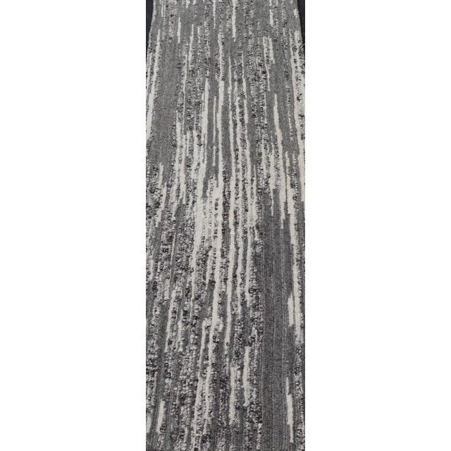 Modern Runner With Vertical Linear Design in Charcoal Grey and Ivory 2'2 X 14'1 For Sale In Atlanta - Image 6 of 12
