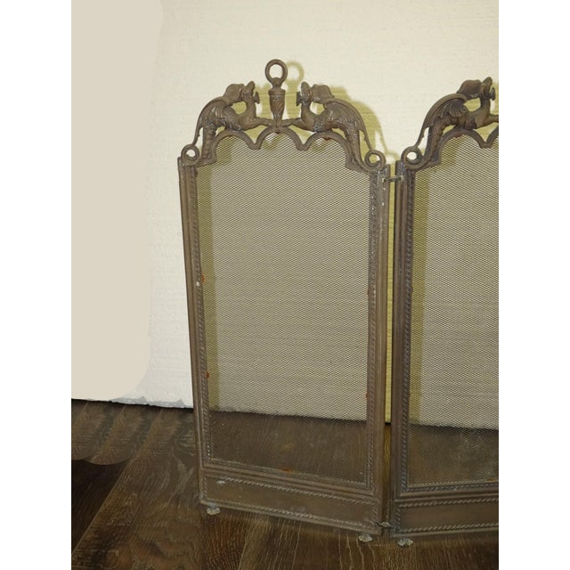 Vintage Four Panel Short 20" High Fireplace Screen Guard W Dragon Motifs For Sale - Image 4 of 8